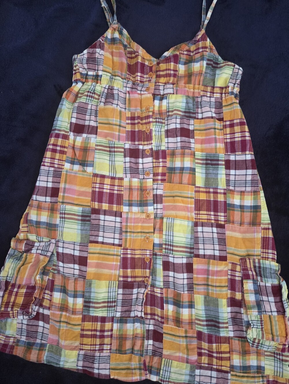 FLOWERS Plaid Button-Front Sundress in Multicolor, Size M